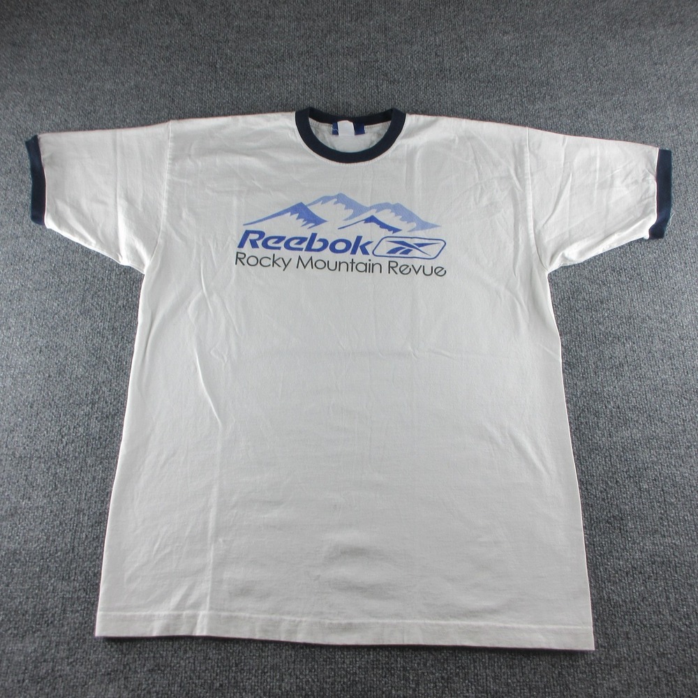 Vintage Reebok Shirt Mens XL White Rocky Mountain Revue Ringer Tee Sports 90s